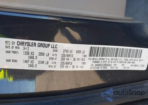 2011 Chrysler Town & Country Touring из США, поврежденный, VIN 2A4RR5DG3BR683641